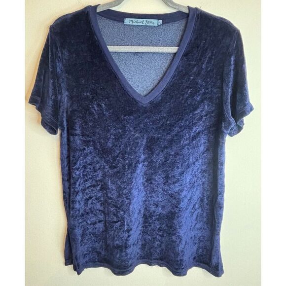Michael Stars EUC blue velour short sleeve top Size medium - Picture 1 of 5